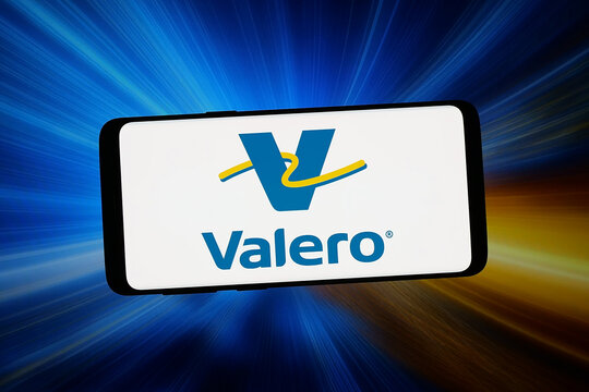 Stuttgart, Germany - 02-09-2026: In this photo illustration, the logo of US fuel company Valero Energy Corporation is displayed on a smartphone in front of abstract background on computer screen.