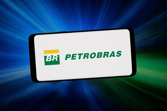 Stuttgart, Germany - 02-09-2026: In this photo illustration, the logo of company Petroleo Brasileiro S.A. (Petrobras) is displayed on a smartphone in front of abstract background on computer screen.