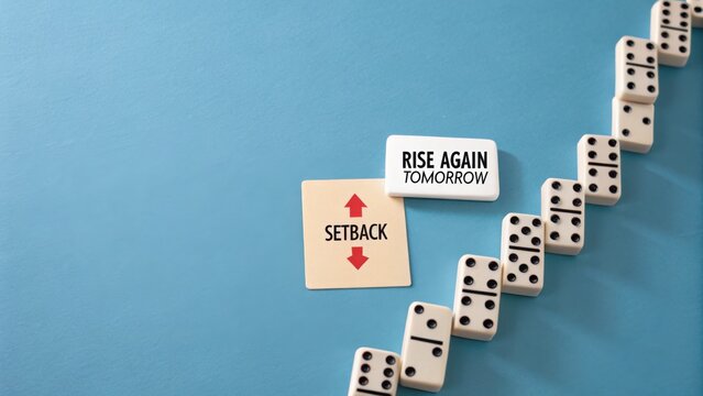Dominoes falling next to a note with the word setback