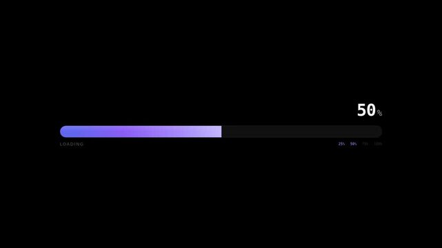 A digital progress bar displaying completion status with a sleek design and purple gradient