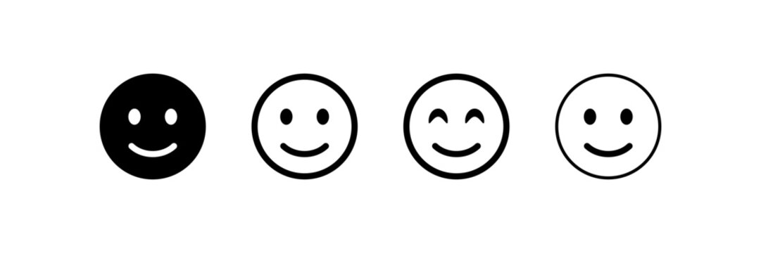Smiley face icon , happy emoticon in solid and outline styles, minimal emoji expressions for modern UI feedback systems and rating and user interface.