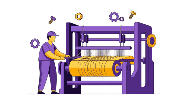 Man Operating Large Printing Machine.