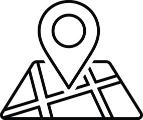 Black outline map pin on abstract map grid lines location marker navigation