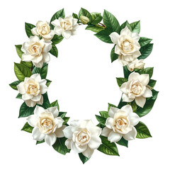 Floral Elegance: A circular arrangement of exquisite white flowers and vibrant green foliage, forming a delicate and elegant wreath, perfect for adding a touch of natural beauty to any occasion.