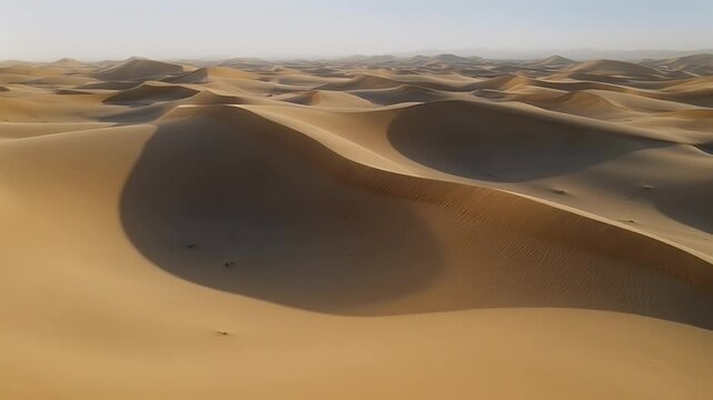 Serene view of golden sand dunes stretching endlessly across a desert landscape