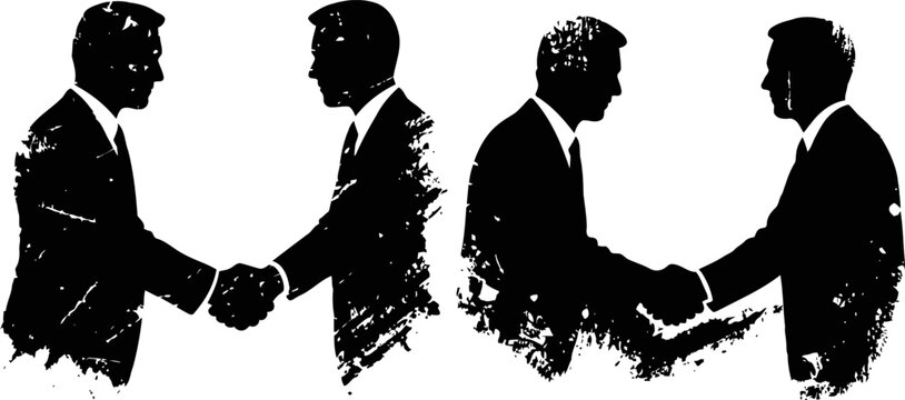 Businessmen shaking hands silhouette with grunge texture, partnership and agreement concept