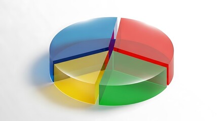 Fototapeta premium A translucent, multi-colored 3D pie chart graphic, showcasing data distribution