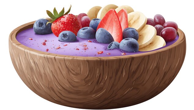 Acai Bowl With Fresh Berries And Banana Slices Keywords: acai bowl, smoothie bowl, fruit