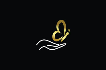 Obraz premium Modern Beauty Logo, A butterfly emerging from hands within a circle
