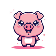 Cartoon Cute Style Full Body Pig Character Mascot Illustration Design