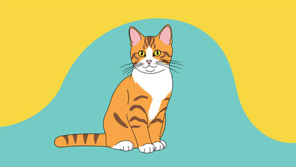Fototapeta premium Handsome orange tabby cat with white markings sitting calmly against a soft abstract background in a vector illustration.