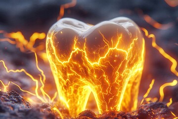 Close-up 3 D rendered tooth with glowing highlights