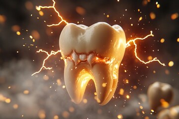 Close-up 3 D rendered tooth with glowing highlights