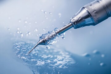 Close-up dental drill with water spray ready