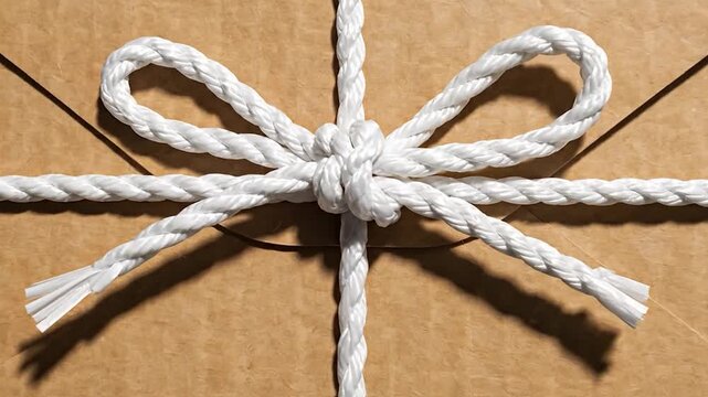 Brown paper envelope tied with white string and a bow on a green background