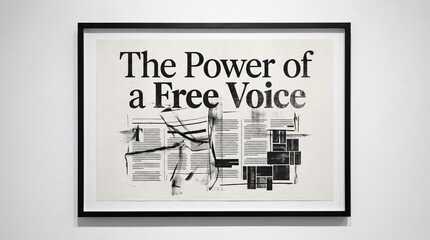 Fototapeta premium A black and white framed print featuring the bold text 