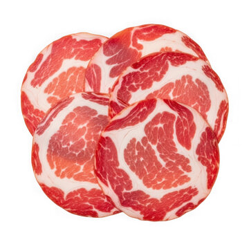 Sliced Italian Cured Meat, Coppi, Arranged in a Circle - Isolated