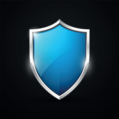 Blue chrome shield logo icon. Vector illustration
