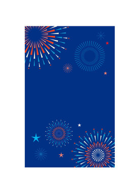 Vertical frame for 4th of July banner, poster and greeting card. Fireworks background design. US 250th anniversary frames series.