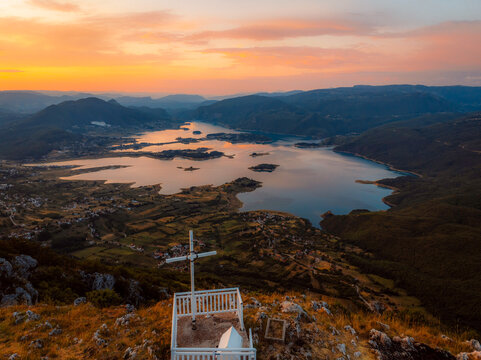 Aerial view of Rama lake or Ramsko jezero in Bosnia and Herzegovina