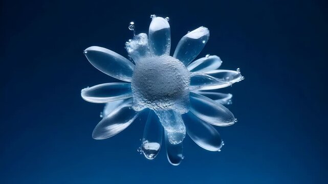 High-speed 3D capture of splashing water forming a daisy flower shape in super slow motion.