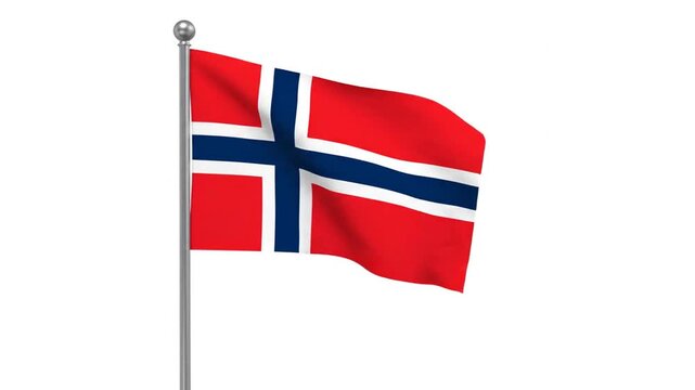Norway flag waving on silver pole, red white and blue Scandinavian design, isolated on transparent background, png
