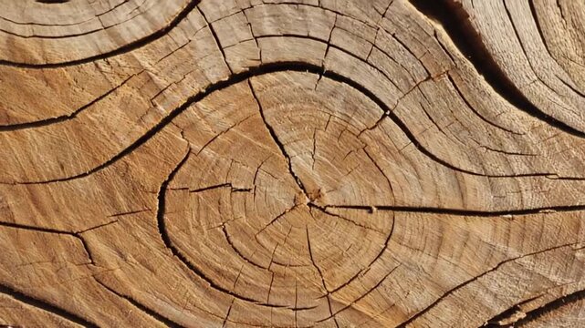 Close up of a spinning tree trunk cross-section with visible growth rings