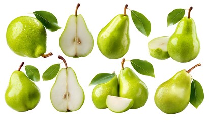 Assortment of Green Pears and Slices fruit fresh