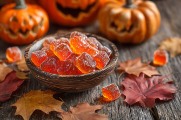 Delicious spiced nuts arranged in a rustic wooden bowl with pine cones