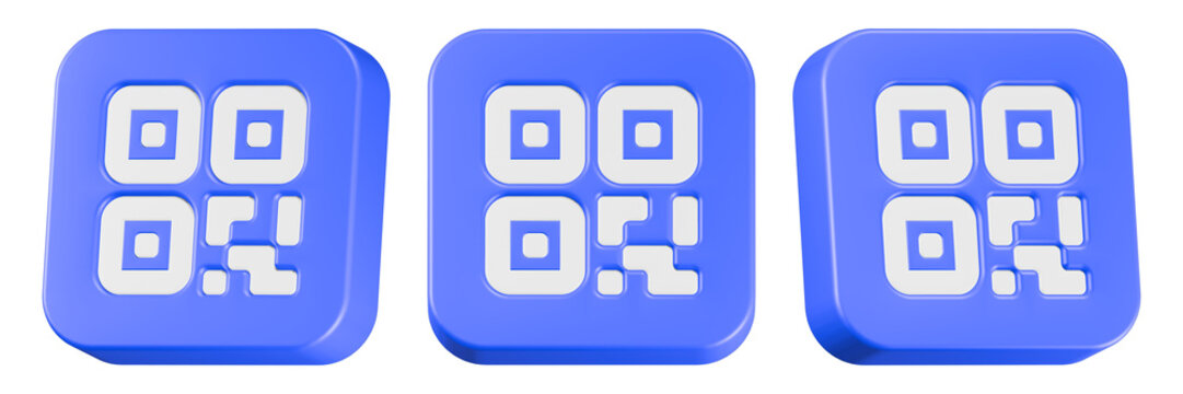 QR code icon 3d render blue button