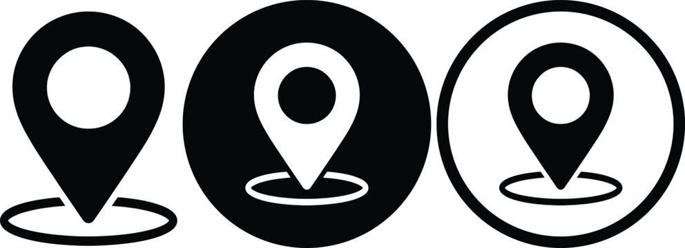 Three different styles of location markers on a white background