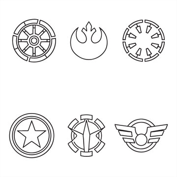 A collection of six unique logos and symbols in black and white