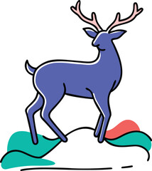Fototapeta premium blue deer cartoon illustration with pink antlers standing on abstract colorful ground