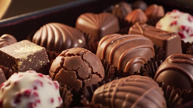 A delightful assortment of gourmet chocolates in a decorative box, perfect for