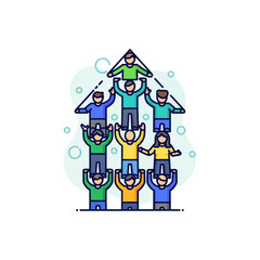 Diverse team of people stacking in arrow shape concept