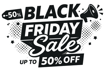 Obraz premium Black friday sale promotion offering up to fifty percent off discounts on various items