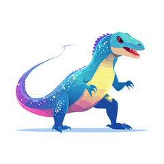 Fototapeta premium Vibrant, Star-Dusted Cartoon Dinosaur Illustration in Striking Blue, Purple, and Yellow Hues