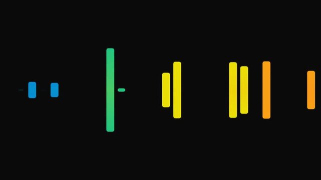 Colorful Vertical Bars in Vibrant Colors Against Black Background with Varied Heights and Arrangements