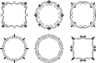 Vintage Ornamental Frame Border Silhouette Bundle &ndash; Decorative Square & Round Black Vector SVG Set