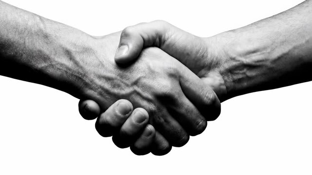 Monochrome shots of two men shaking hands, showing concepts of agreement, partnership, and successful completion of a deal. A business and friendly union.