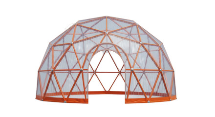 Geodesic dome greenhouse PNG isolated on transparent background, orange frame greenhouse for gardening and sustainable living © Roxana