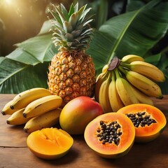 Tropical Fruits Mangoes pineapples bananas and papayas