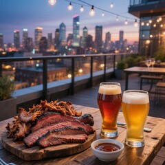 Urban Rooftop BBQ A rooftop BBQ restaurant with city views offer