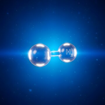 Hydrogen molecule illustration with glowing blue atoms and transparent surroundings