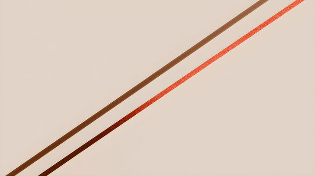 Abstract minimalist background with brown and orange diagonal parallel lines on light beige. Modern geometric design with copy space