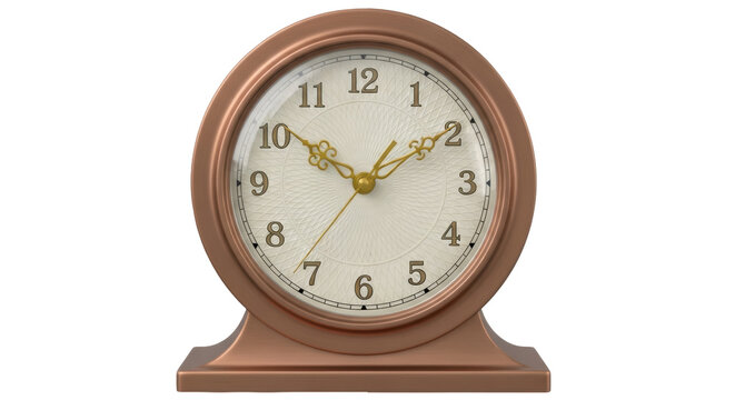 Elegant bronze table clock isolated PNG on transparent background, vintage timepiece for home decor and time management