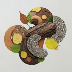 Assemblage of natural imagery&mdash;leaves wood textures and water p