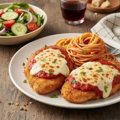Breaded chicken cutlets marinara sauce melted mozzarella cheese