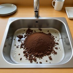 Coffee Grounds in a Sink Grounds rinsed down a sink showing the