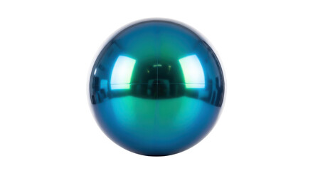 Shiny blue and green sphere isolated PNG, iridescent ball with reflections on transparent...